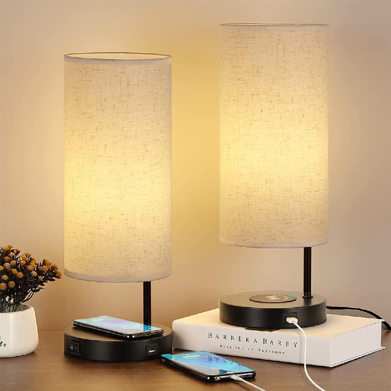 Latitude Run® Wireless Charging Table Lamps Set Of 2, Bedside Lamps